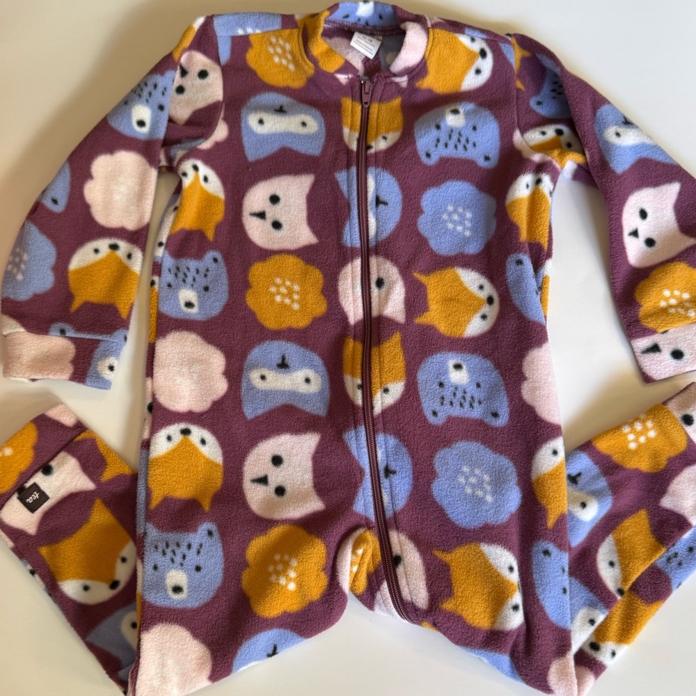 Tea Collection Purple Fleece Footless Pajama Zip One-Piece with Animal Faces